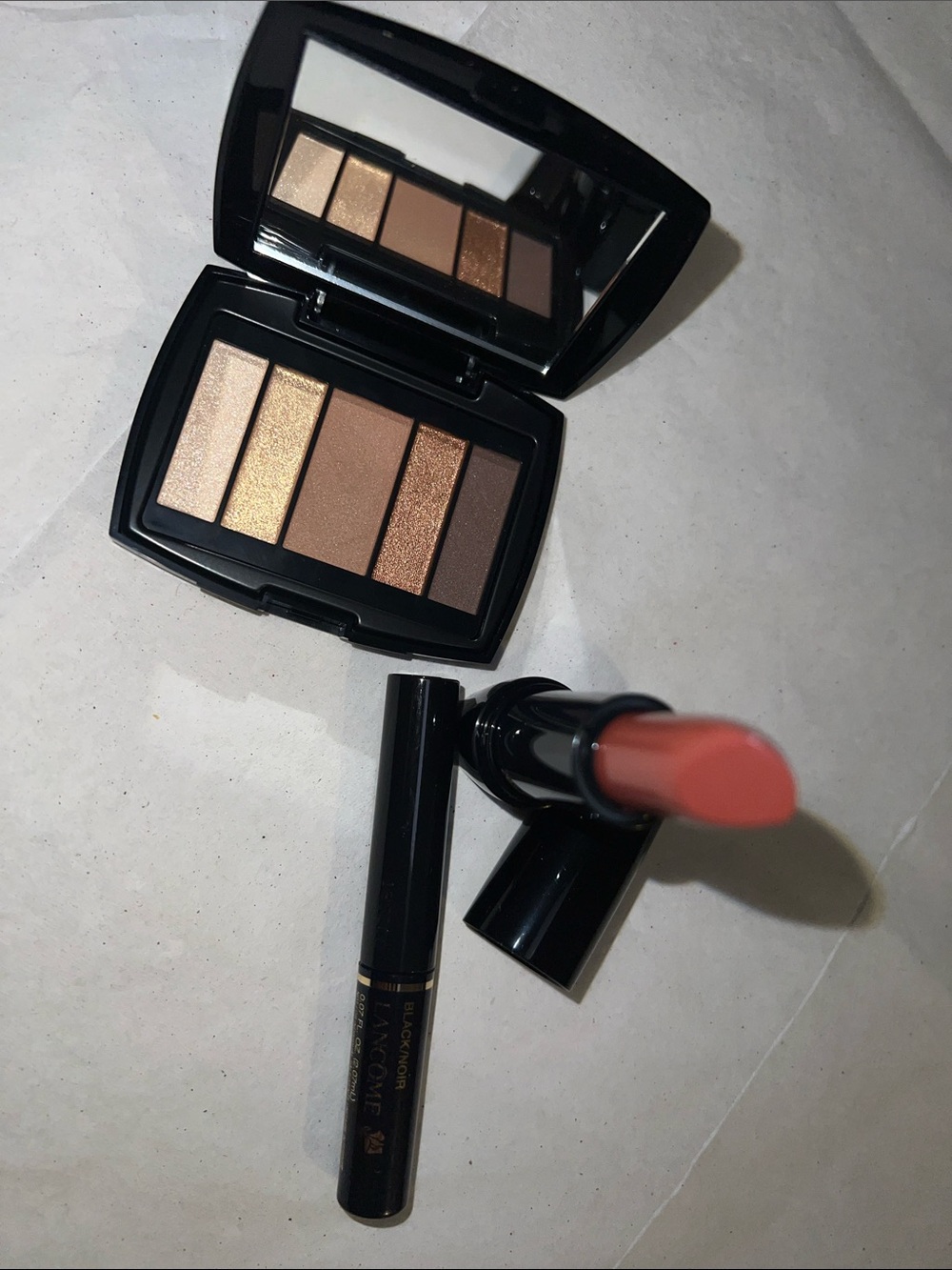 Lancome Warm Bronze Eyeshadow Palette with Coral Lipstick & Mini Mascara in Blk